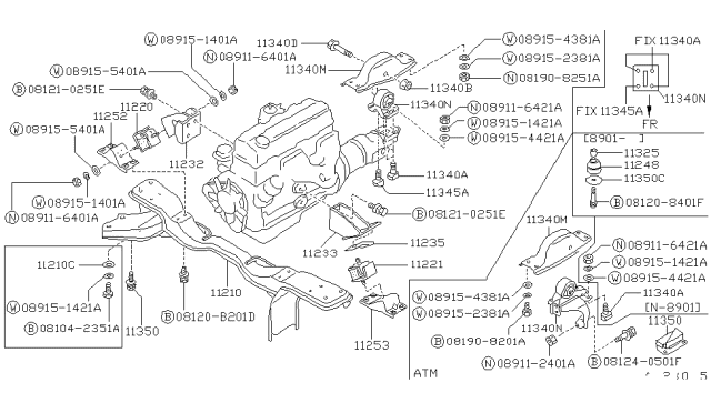 1991 Nissan Van Engine & Transmission Mounting Diagram