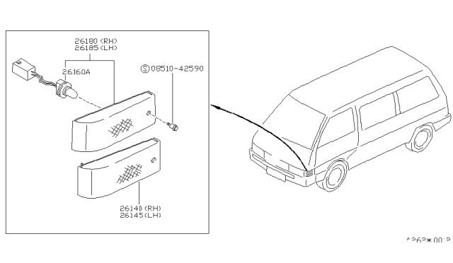 1988 Nissan Van Reflector Assembly- Front Side LH Diagram for 26145-17C00