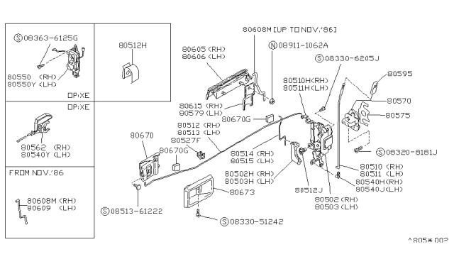 1987 Nissan Van Door Lock Actuator Motor Diagram for 80551-G5400