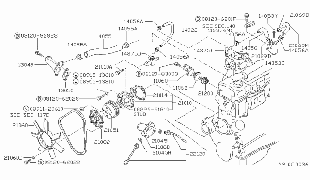 1990 Nissan Van Water Pump, Cooling Fan & Thermostat Diagram
