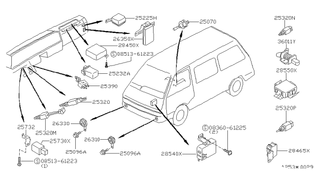 1990 Nissan Van Stop Lamp Switch Assembly Diagram for 25320-V5000