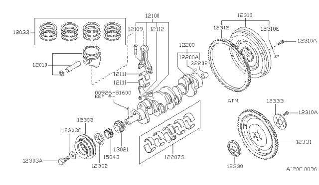 1990 Nissan Van FLYWHEEL Assembly Diagram for 12310-G8801
