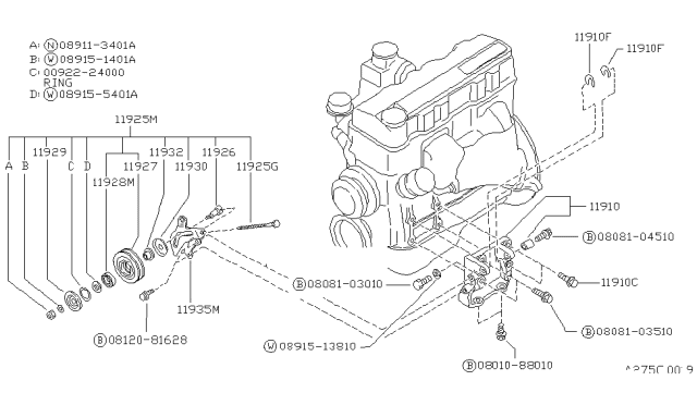 1990 Nissan Van Compressor Mounting & Fitting Diagram