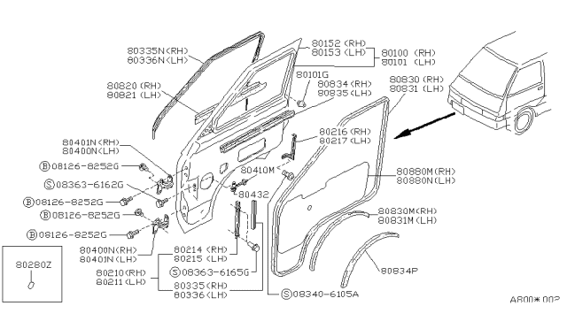 1990 Nissan Van Rubber-Glass Run B Lower SASH LH Diagram for 80337-G5100
