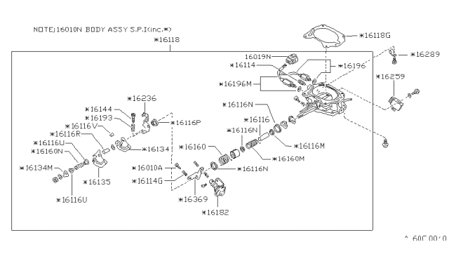 1987 Nissan Van Throttle Body Diagram for 16010-17C16