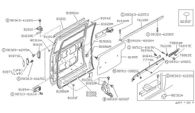 1989 Nissan Van WEATHERSTRIP-Slide Door Upper Diagram for 82834-G5102