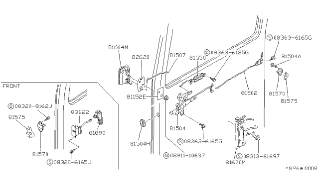 1989 Nissan Van Slide Door Lock Actuator Motor Diagram for 82550-17C00