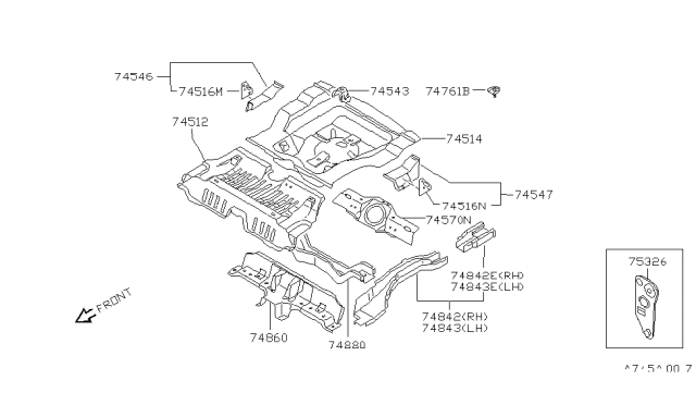 1990 Nissan Pulsar NX Floor Side Trunk RH Diagram for 74530-84M00