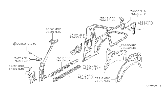 1987 Nissan Pulsar NX Body Side Panel Diagram