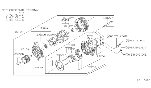 1990 Nissan Pulsar NX Screw Set Diagram for 23115-20P10