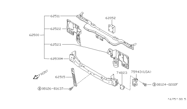 1990 Nissan Pulsar NX Radiator Core Support Diagram for 62500-84M00