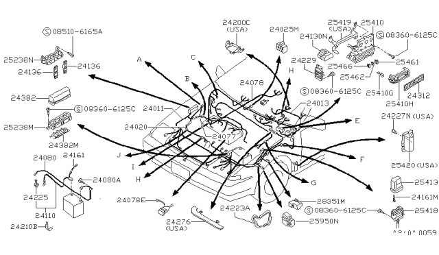 1989 Nissan Pulsar NX Spring Harness EGI F/4POLE Diagram for B4111-U7604