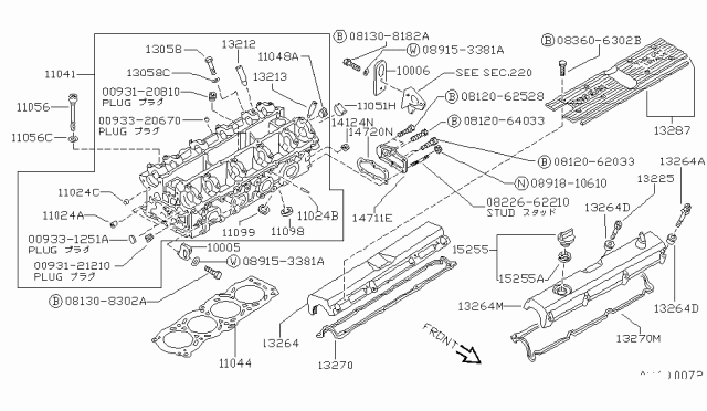 1988 Nissan Pulsar NX Gasket Cylinder Head Diagram for 11044-01Y00