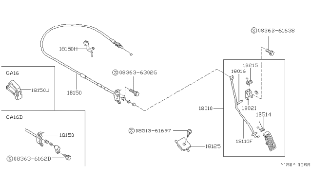 1988 Nissan Pulsar NX Wire-Accelerator Diagram for 18201-65A00