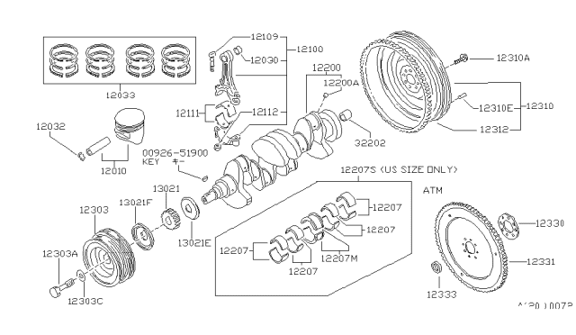 1989 Nissan Pulsar NX Piston,Crankshaft & Flywheel Diagram 2