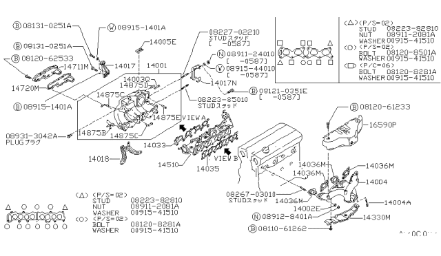 1989 Nissan Pulsar NX Gasket-Manifold Diagram for 14036-D4200