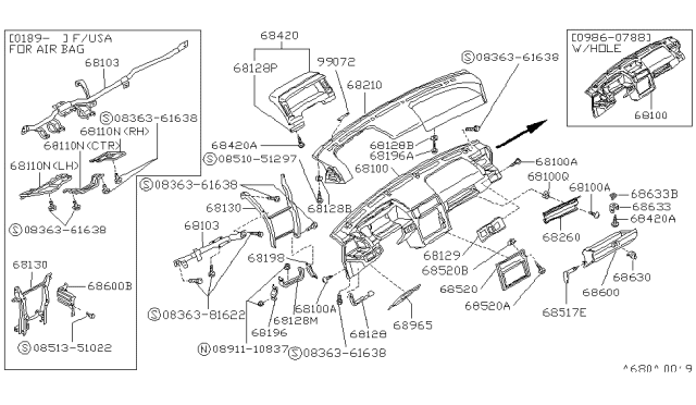 1989 Nissan Pulsar NX Lock Glove Box Diagram for 68630-16M00
