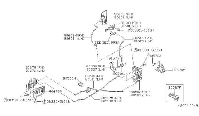 1987 Nissan Pulsar NX Front Door Outside Handle Assembly, Right Diagram for 80606-80M19