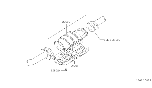 1987 Nissan Pulsar NX Catalytic Converter With Shelter Diagram for 20802-02Y85