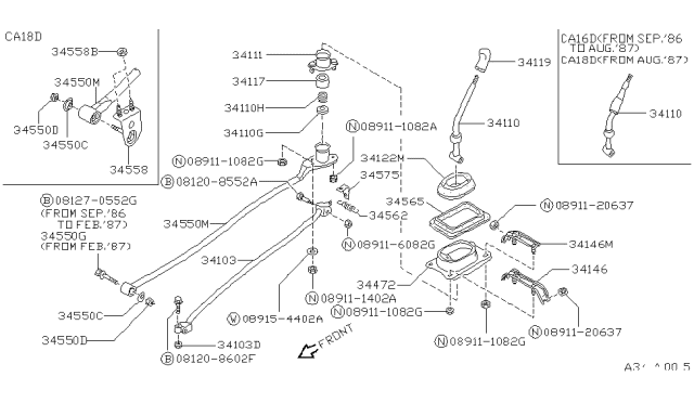 1987 Nissan Pulsar NX Transmission Control & Linkage Diagram