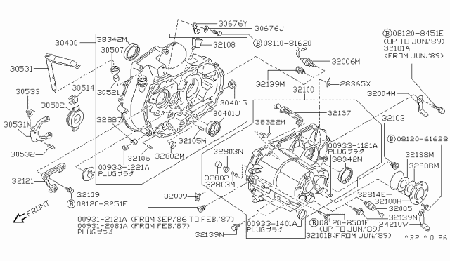 1988 Nissan Pulsar NX Lever W/DRAWAL Diagram for 30520-50A01