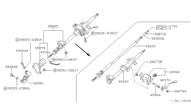 1990 Nissan Pulsar NX Column Assembly-Steering Impact Absorbing Diagram for 48805-05Y00