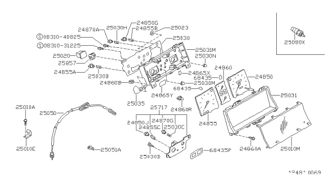 1990 Nissan Pulsar NX Speedometer Assembly Diagram for 24820-01Y00