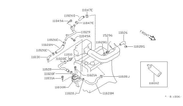1990 Nissan Pulsar NX Positive Crankcase Ventilation Control Valve Assembly Diagram for 11810-A3501