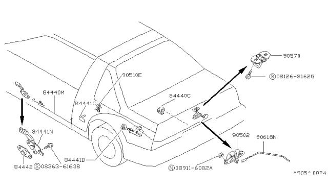 1990 Nissan Pulsar NX Cable Trunk Lid Gas Filler Opener Diagram for 84650-84M05