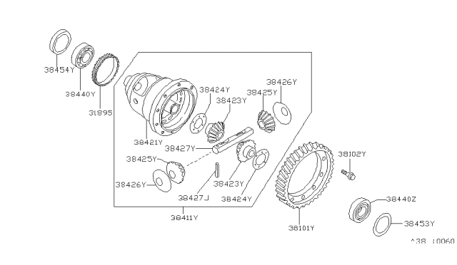 1990 Nissan Pulsar NX Washer-Thrust,Pinion Mate Diagram for 38426-01M11