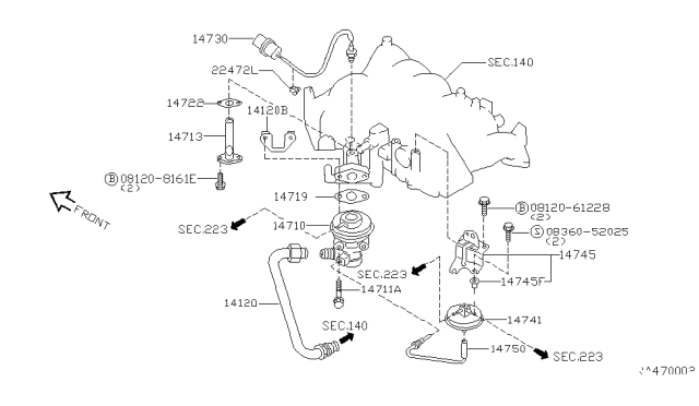 1998 Nissan Frontier Tube Assy-TDV Control Diagram for 14750-4S100