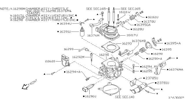 2000 Nissan Frontier Automatic Throttle Valve Body Diagram for 16118-4S111