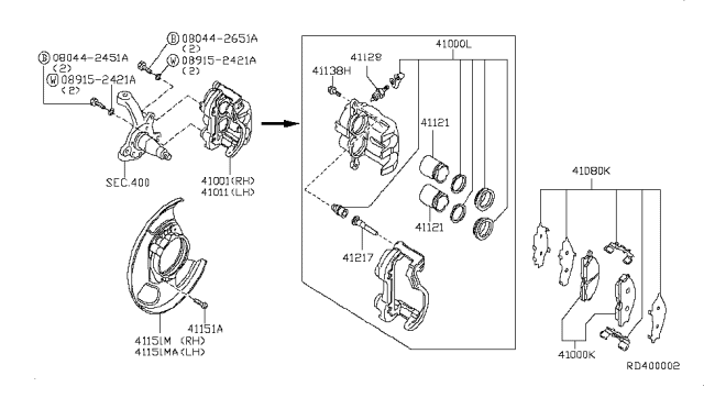 2002 Nissan Frontier Seal Kit Disc Brake Diagram for 41120-7Z025
