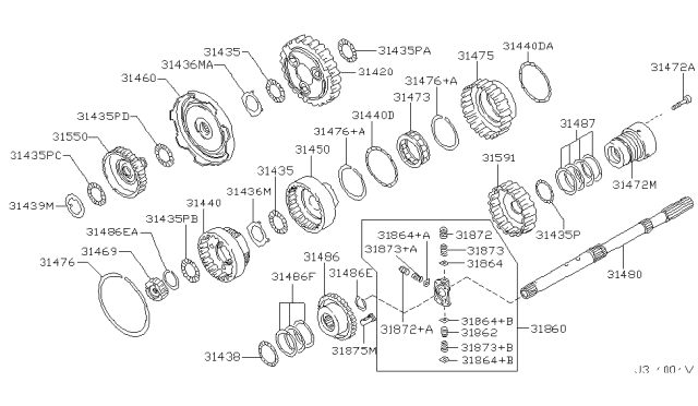 2000 Nissan Frontier Ring-Snap For Parking Gear Diagram for 31506-41X01