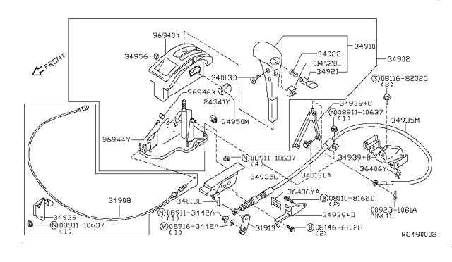 2000 Nissan Frontier Bracket-Cable Mounting Diagram for 34939-9Z500