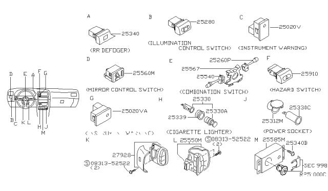 2002 Nissan Frontier Switch-ASCD,Steering Diagram for 25551-9Z400