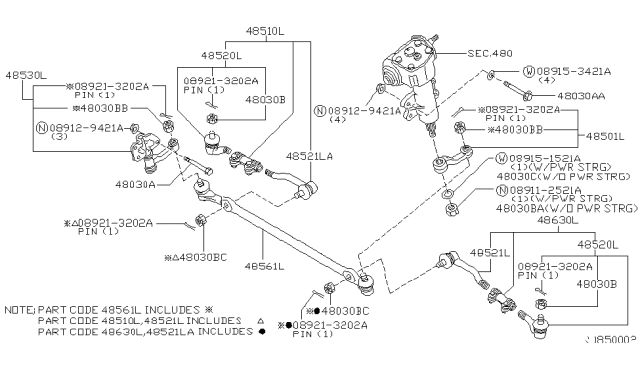 1999 Nissan Frontier Idler Kit-Steering Diagram for 48530-3S525