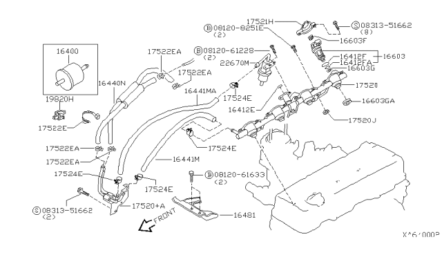 2003 Nissan Frontier Rubber INSULATOR INJECT Diagram for 16635-0B000