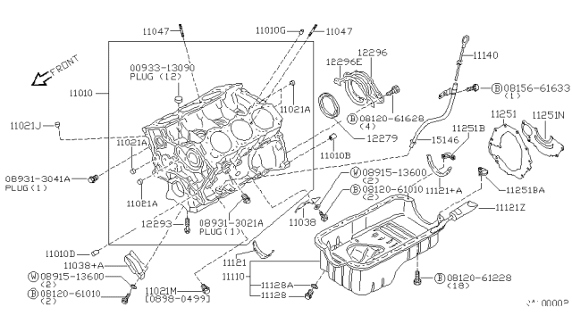 1999 Nissan Frontier Cylinder Block & Oil Pan Diagram 3
