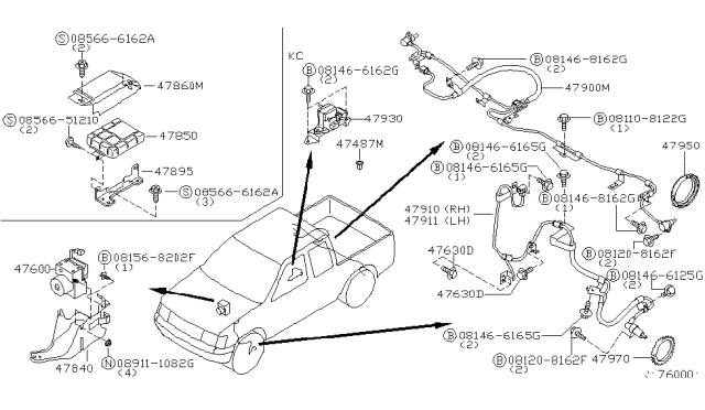 2000 Nissan Frontier Sensor Rotor ANIT SKID Rear Diagram for 47950-7B700