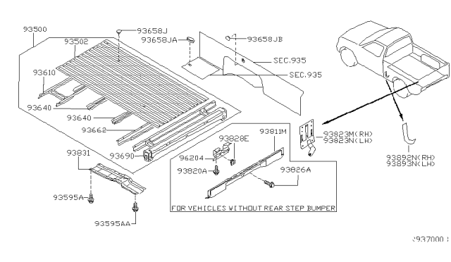 2001 Nissan Frontier Floor Assembly-Rear Body Diagram for 93500-8B630