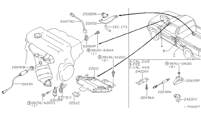 2002 Nissan Frontier Heated Oxygen Sensor Diagram for 22690-9S200
