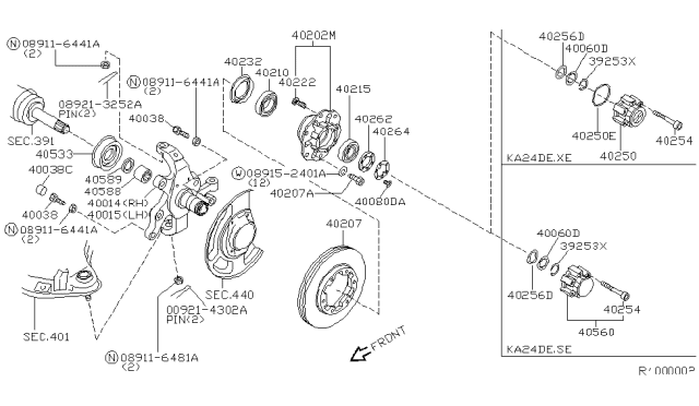 2001 Nissan Frontier Bearing Assembly - Front Wheel Diagram for 40215-9Z400
