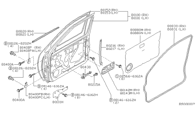 2000 Nissan Frontier Front Door Panel & Fitting Diagram 2
