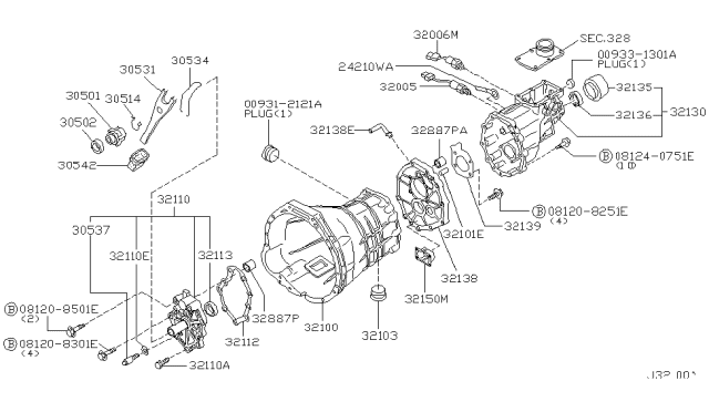 2001 Nissan Frontier Transmission Case & Clutch Release Diagram 1