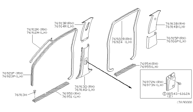 2002 Nissan Frontier Body Side Trimming Diagram 1