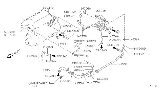 2004 Nissan Frontier Water Pipe Diagram for 13048-4S106