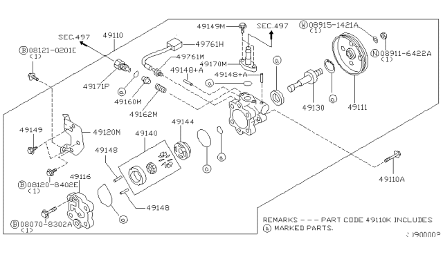 2001 Nissan Frontier Pulley-Power Steering Pump Diagram for 49132-86G00