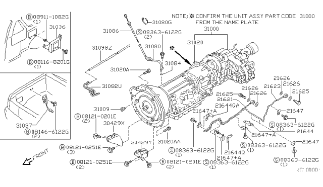 2003 Nissan Frontier Automatic Transmission Diagram for 31020-4FX03