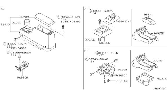 1999 Nissan Frontier Console-Lower Diagram for 96915-9Z310